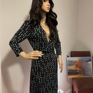 Elegant Brown and turquoise Polka Dot Dress